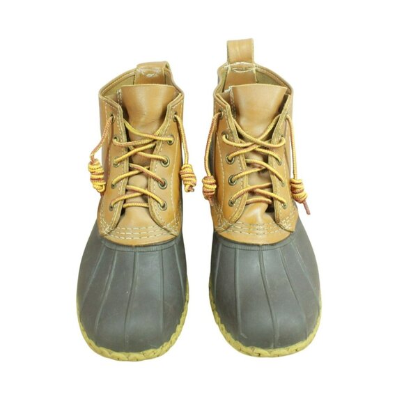 LL Bean Brown Leather Lace Up Round Toe Unlined Ankle Duck Boots Size 8 Wide - Picture 5 of 10